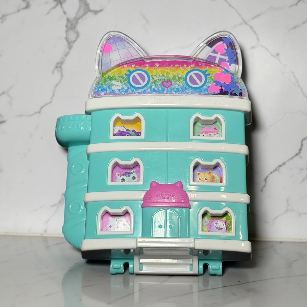 Polly Pocket Gabbys Dollhouse Compact Playset Teal Rainbow Cat